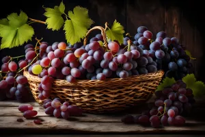 Домашний виноград в корзине