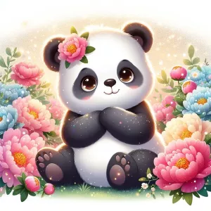 Панда с цветами