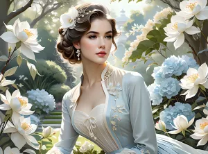 Девушка в светлом саду