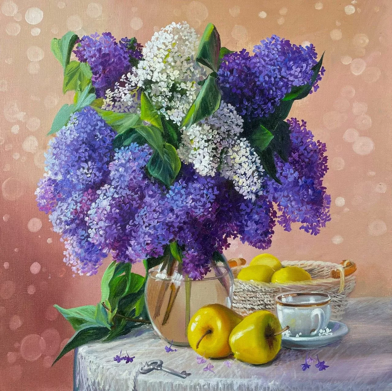 Сирень, яблоки и чай