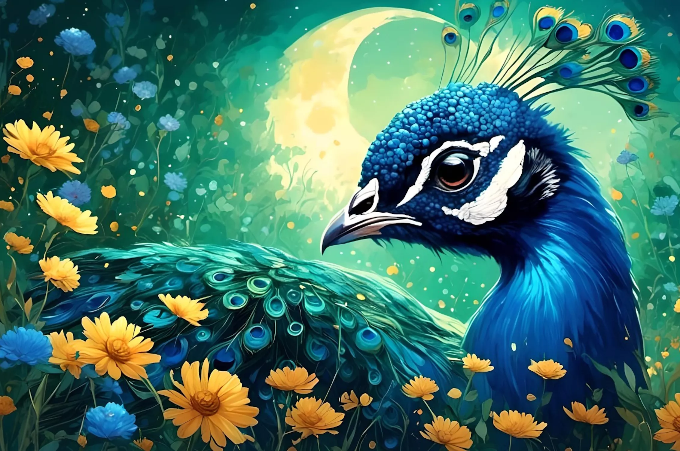 Павлин в цветах