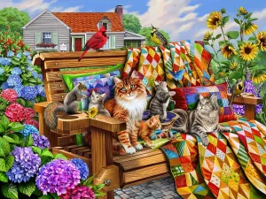 Кошки на скамейке