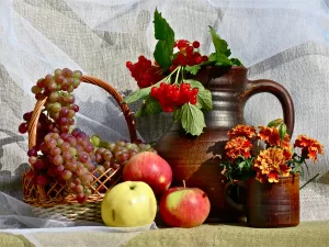Калина, виноград, яблоки