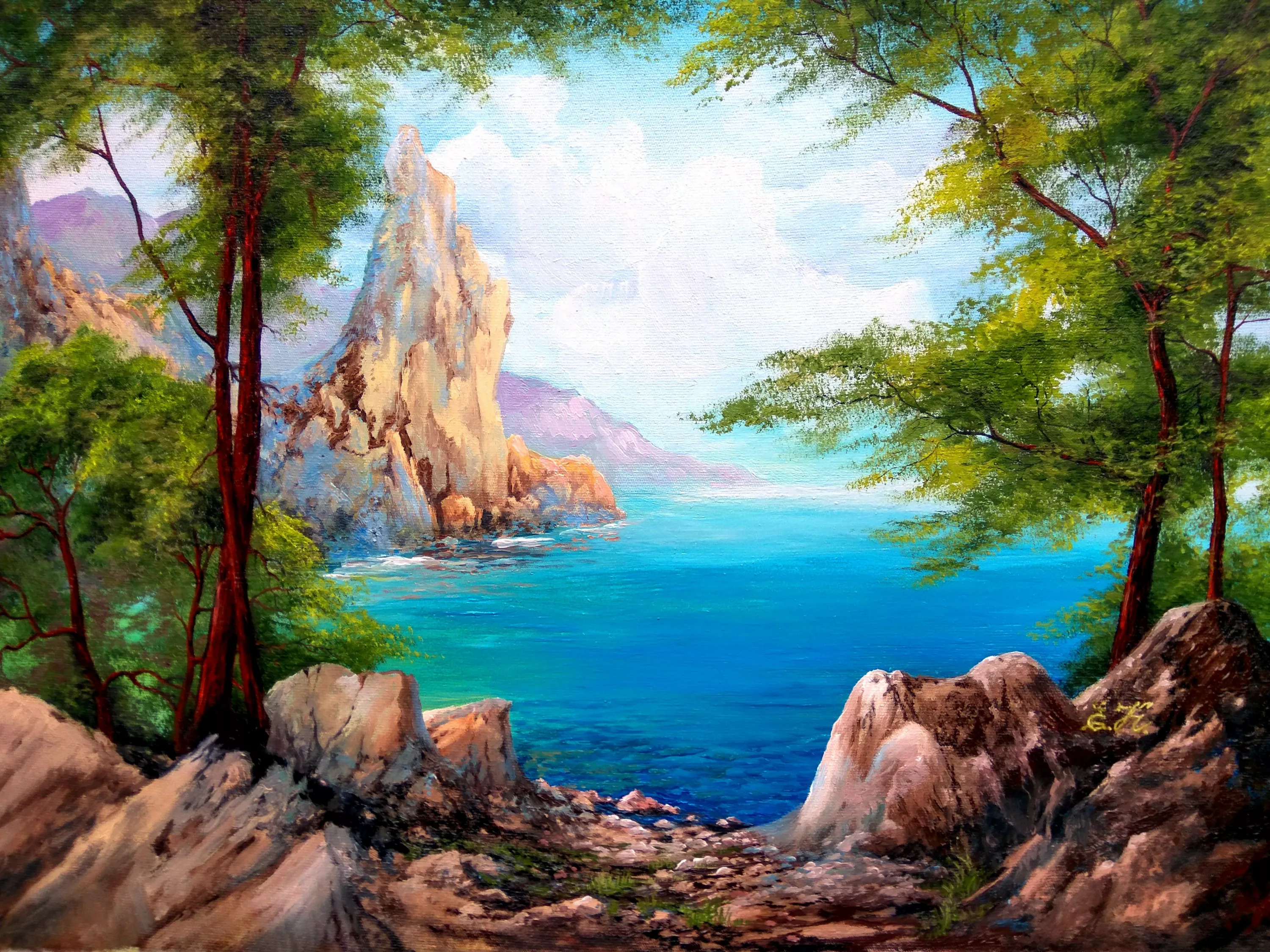 Острая скала и море