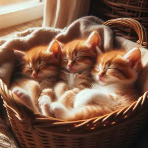 Спящие котята в корзинке