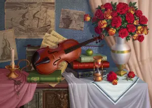 Розы, скрипка, рисунки
