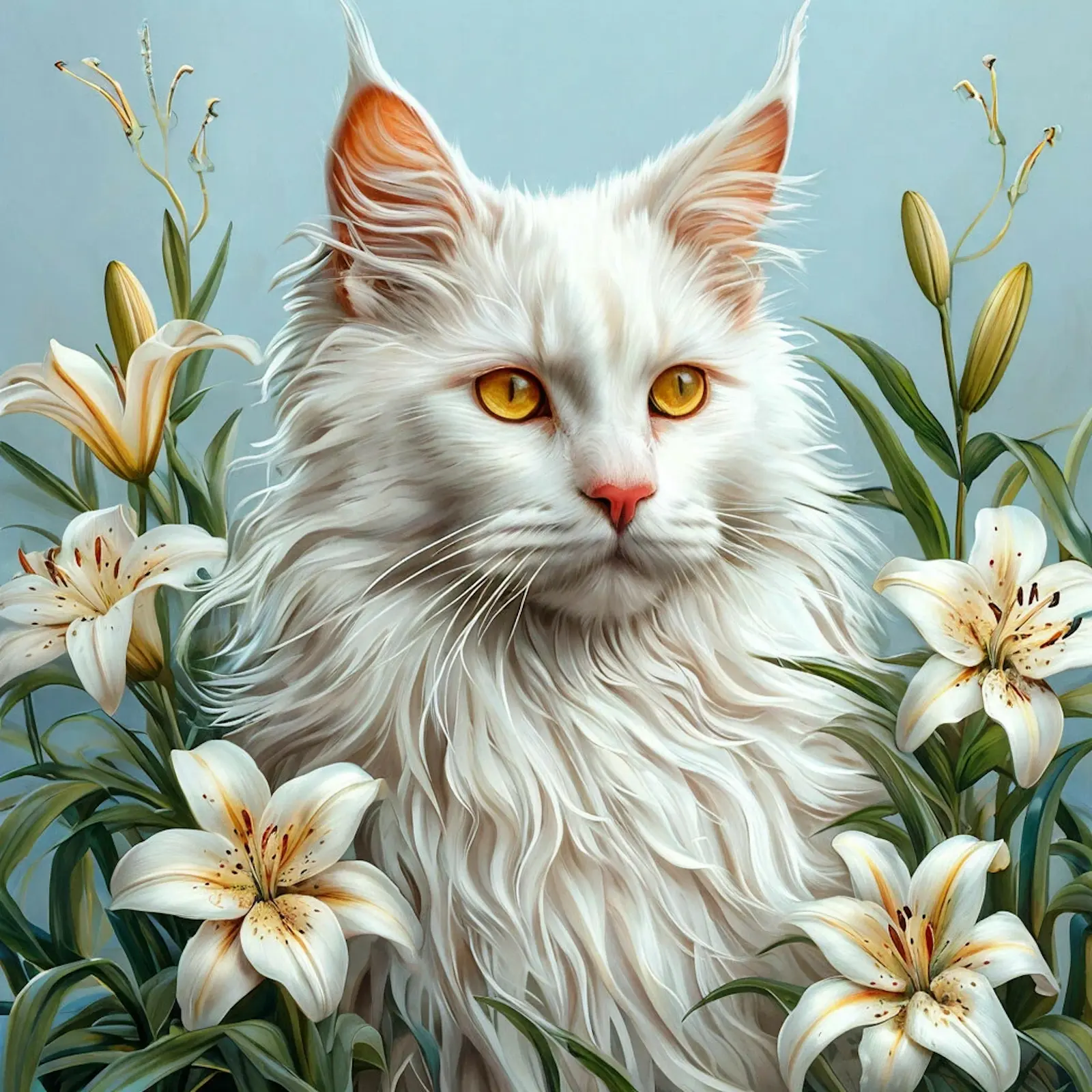Кот среди лилий