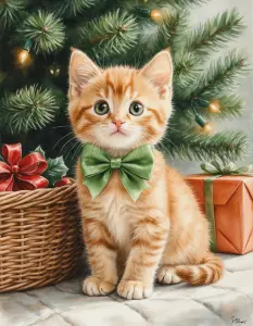 Котенок с зеленым бантиком
