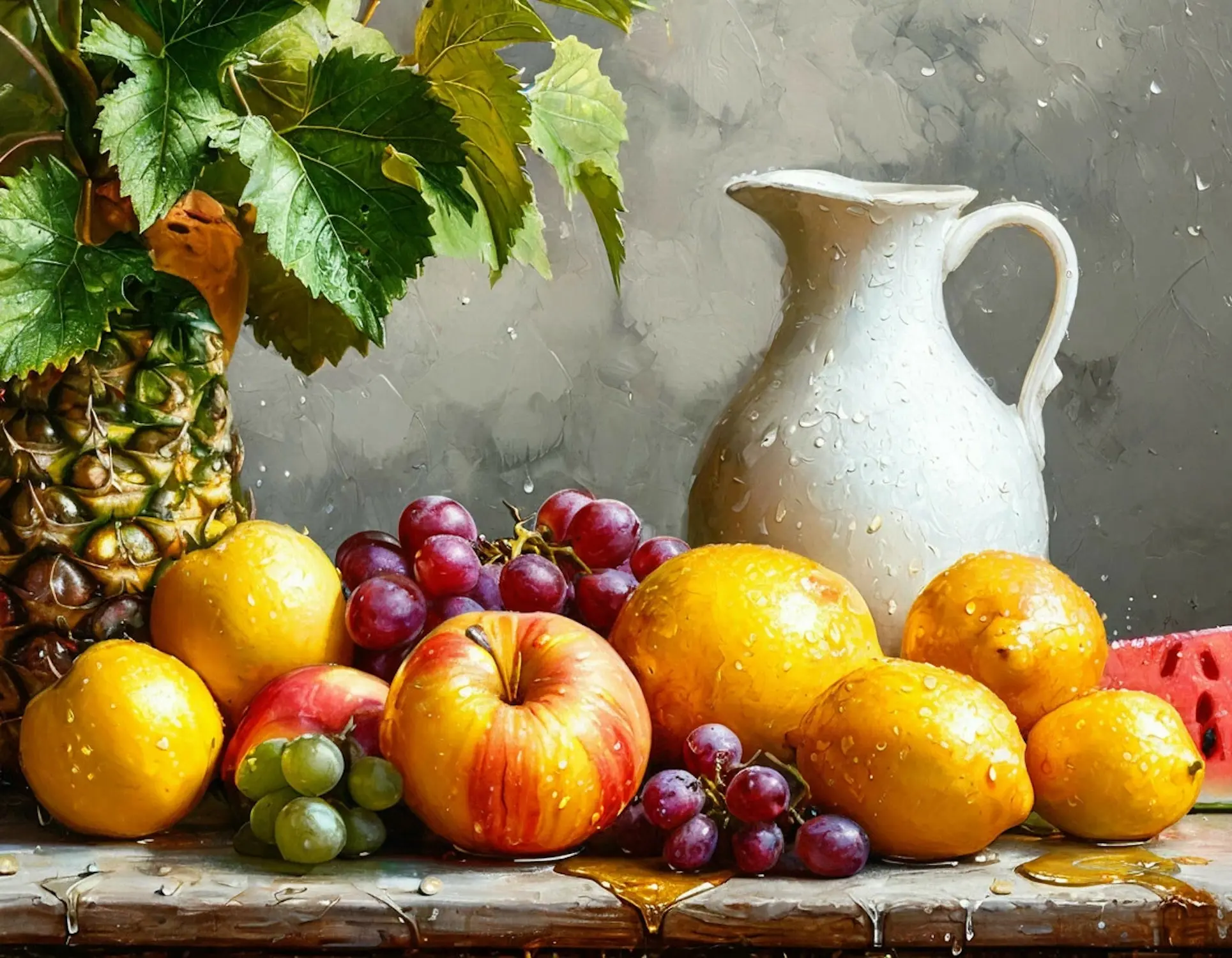 Белый кувшин и фрукты