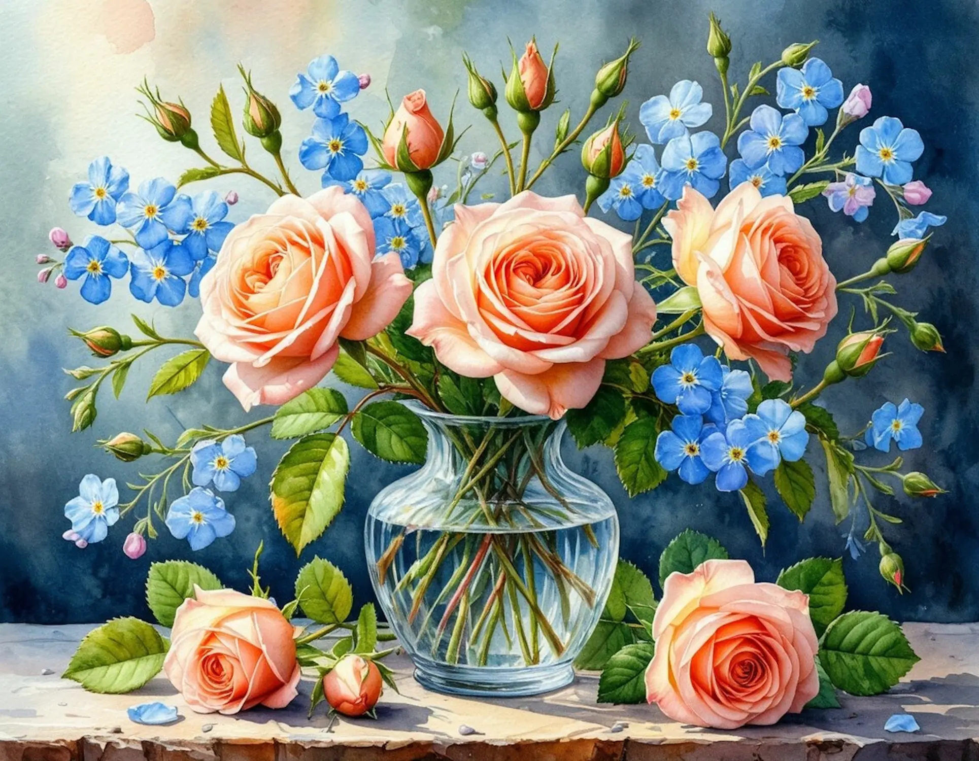 Незабудки и шикарные розы