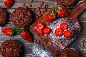 Шоколадные кексы с клубникой