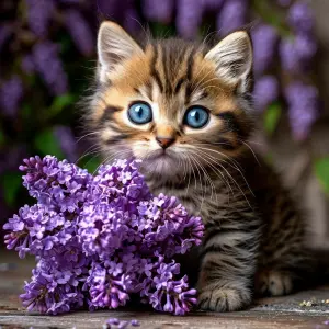 Котенок и сирень
